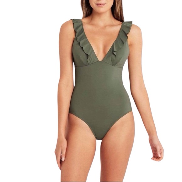 Sea Level Swim Green Eco Essentials Frill One Piece Swimsuit Size 8 - Picture 1 of 8